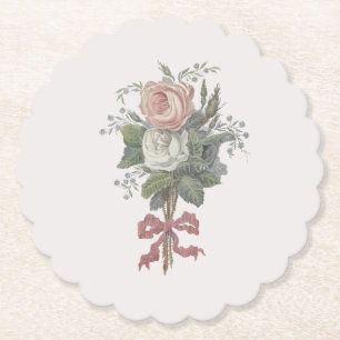 Timeless, pink, rose theme wedding paper coaster