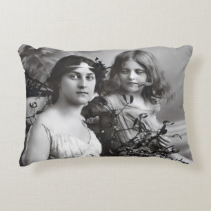 Timeless Portrait of Mother and Daughter Accent Pillow