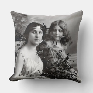 Timeless Portrait of Mother and Daughter Throw Pillow