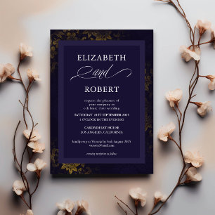 Timeless Purple Gold Floral Damask Wedding  Invitation
