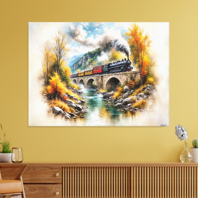 Timeless Railway Escape / Picturesque Fall Scenery Canvas Print (Insitu(LivingRoom))