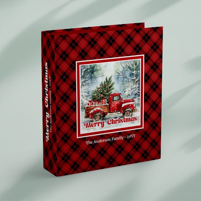 Timeless red truck holiday scene rustic plaid  binder (Timeless red truck holiday scene rustic plaid binder decor

)