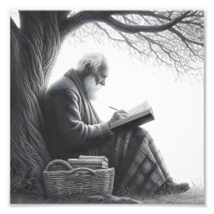 Timeless Reflection Elderly Man with Blanket Reads Photo Print