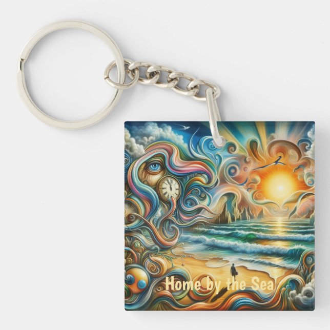 Timeless Reflections: Surreal Coastal Dreamscape Keychain (Front)