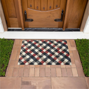Timeless Retro Navy and Red Plaid Pattern  Doormat