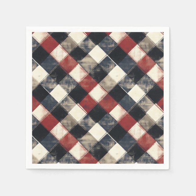 Timeless Retro Navy and Red Plaid Pattern  Napkin (Front)