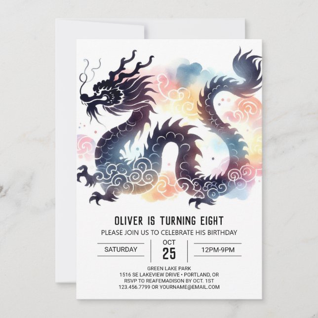 Timeless Roaring Dragon Birthday Children Invitation (Front)