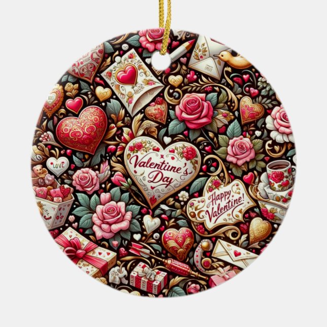 Timeless Romance: A Classic Valentine's Day Patter Ceramic Ornament (Front)