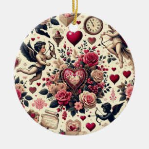 Timeless Romance: A Classic Valentine's Day Patter Ceramic Ornament