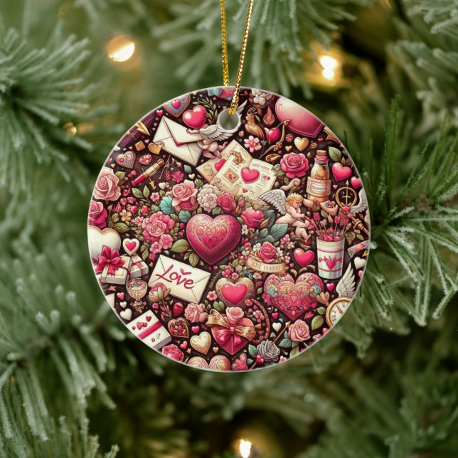 Timeless Romance: A Classic Valentine's Day Patter Ceramic Ornament (Tree)