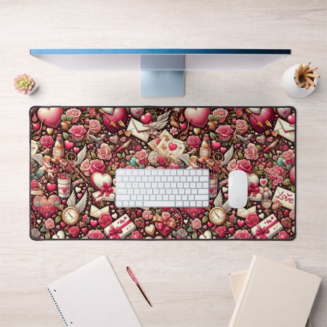 Timeless Romance: A Classic Valentine's Day Patter Desk Mat (Office 1)