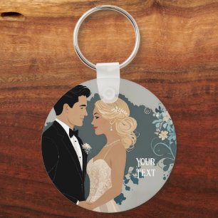 Timeless Romance: Watercolour Bride and Groom Art Keychain