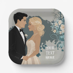 Timeless Romance: Watercolour Bride and Groom Art Paper Plate