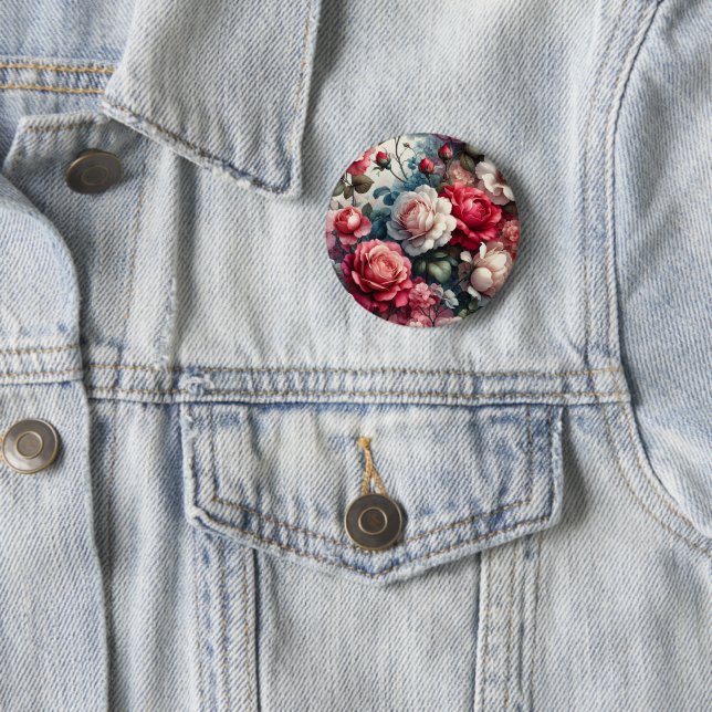 Timeless Rose Floral Charm 2 Inch Round Button (In Situ)