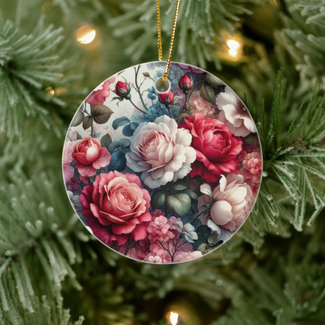 Timeless Rose Floral Charm Ceramic Ornament (Tree)