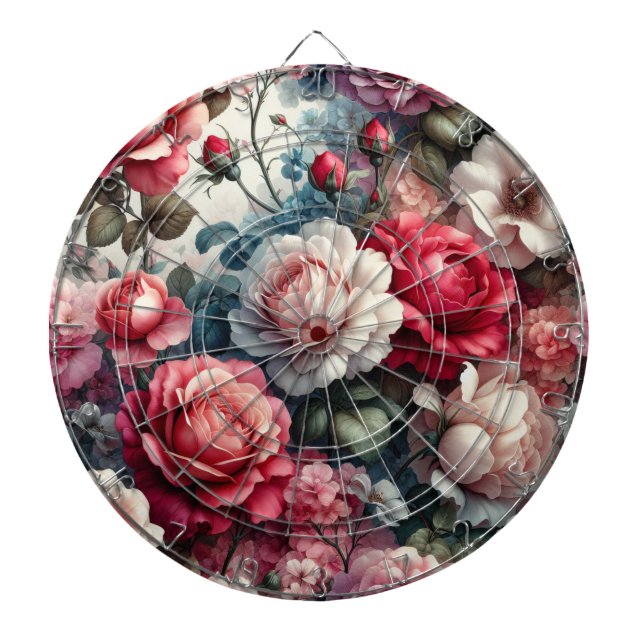 Timeless Rose Floral Charm Dartboard (Front)