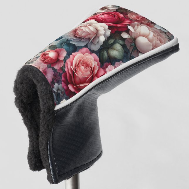 Timeless Rose Floral Charm Golf Head Cover (3/4 Front)