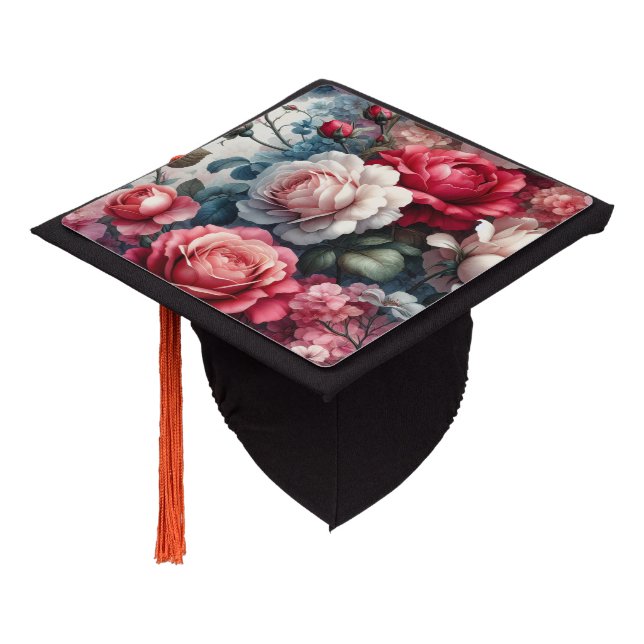 Timeless Rose Floral Charm Graduation Cap Topper (Angled)