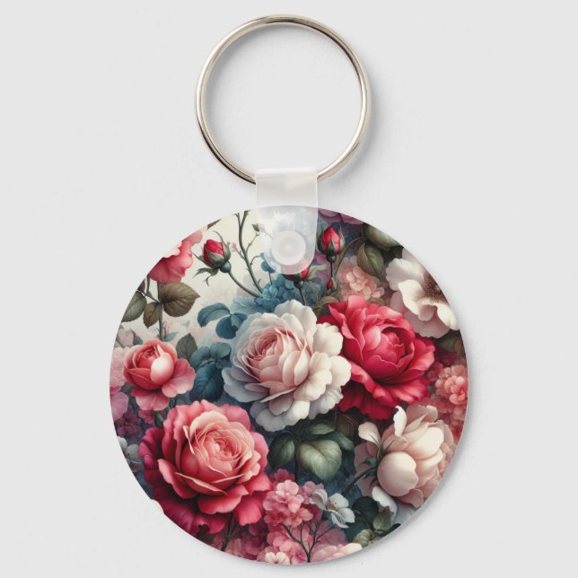Timeless Rose Floral Charm Keychain (Front)