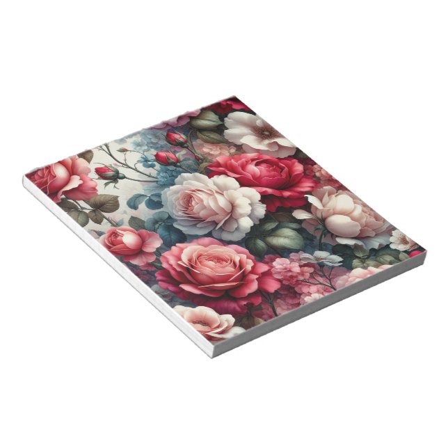 Timeless Rose Floral Charm Notepad (Angled)