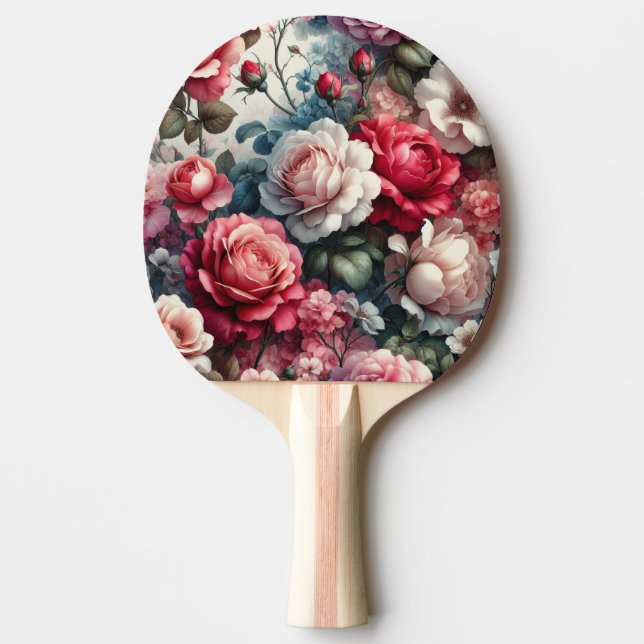Timeless Rose Floral Charm Ping Pong Paddle (Front)