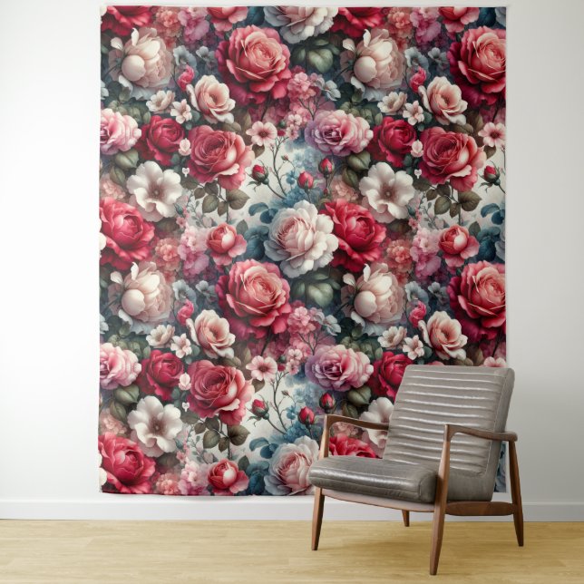 Timeless Rose Floral Charm Tapestry (In Situ)