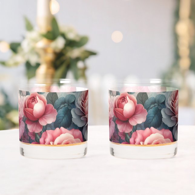 Timeless Rose Floral Charm Whiskey Glass (Insitu (Wedding))