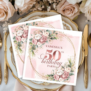 Timeless Rose Gold Dusty Pink 50th Birthday Party Napkin