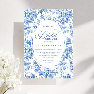 Timeless Royal Blue Toile de Jouy Bridal Shower  Invitation