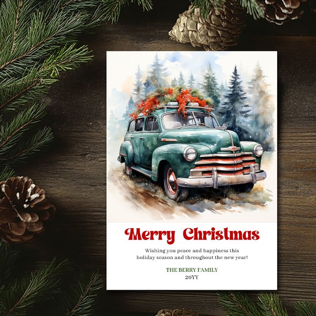 Timeless rustic Christmas scene vintage Christmas  Holiday Card (Timeless rustic Christmas scene vintage Christmas car)