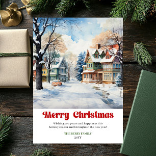 Timeless rustic Christmas scene vintage Christmas Holiday Card