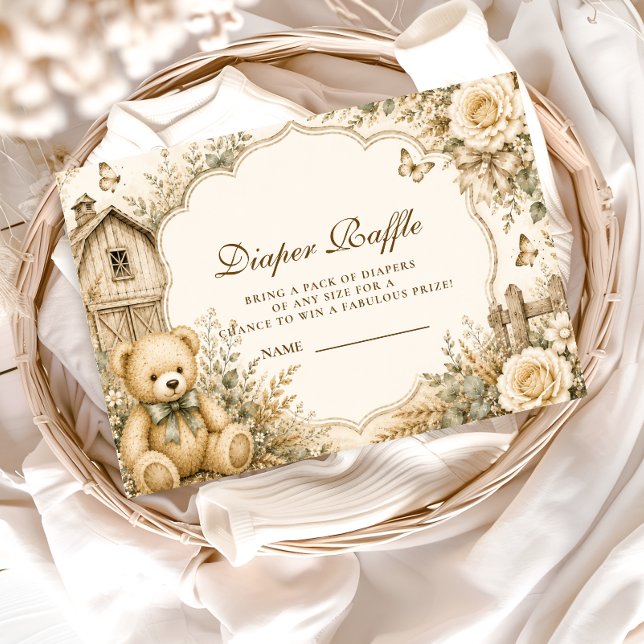 Timeless Rustic Teddy Bear Diaper Raffle Enclosure Card (Creator Uploaded)