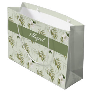 Timeless Sage Olive Wataercolor Chic Name Large Gift Bag