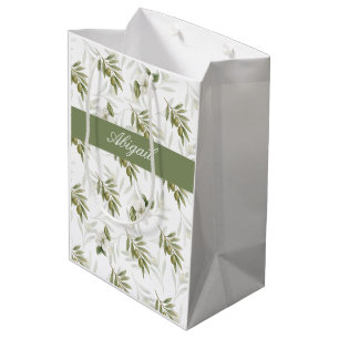 Timeless Sage Olive Wataercolor Chic Name Medium Gift Bag