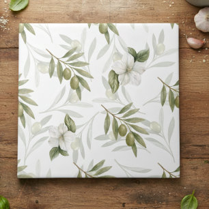 Timeless Sage Olive Wataercolor Chic  Tile