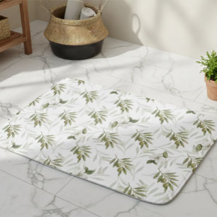 Timeless Sage Olive Watercolor Chic Bath Mat