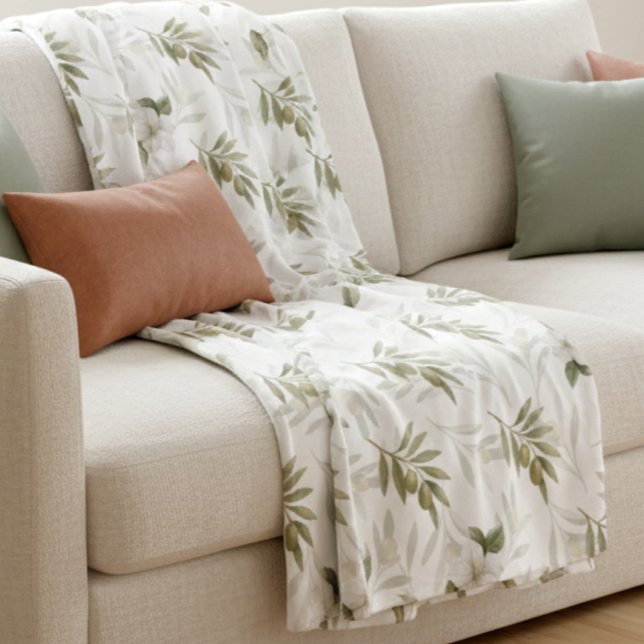 Timeless Sage Olive Watercolor Chic  Fleece Blanket (Creator Uploaded)