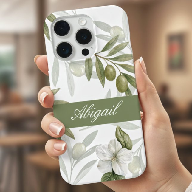Timeless Sage Olive Watercolor Chic Name iPhone Case (Creator Uploaded)