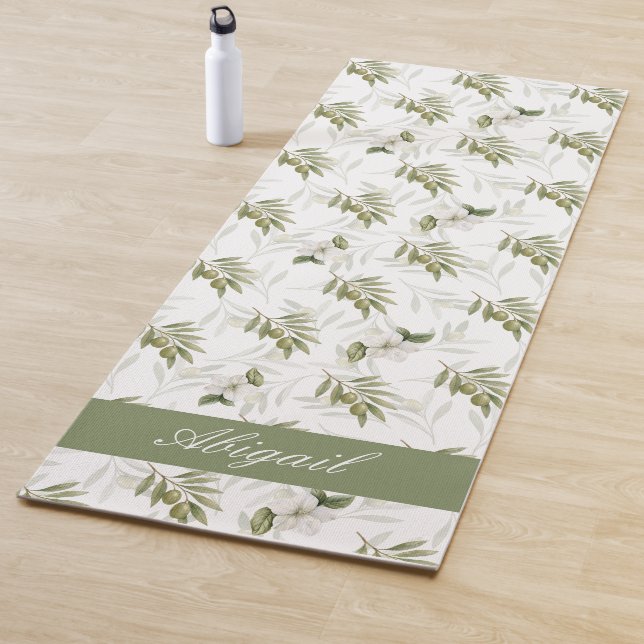 Timeless Sage Olive Watercolor Name  Yoga Mat (In Situ)