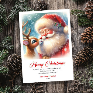 Timeless Santa With Rudolph Merry Christmas Card