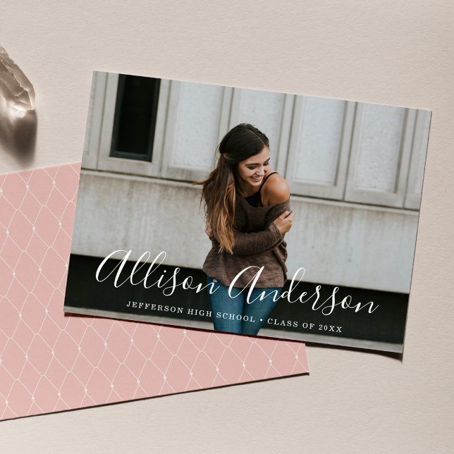 Timeless Script Blush Pink Photo Graduation Announcement (Creator Uploaded)
