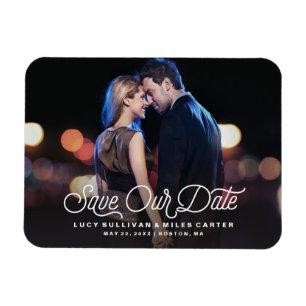 Timeless Script Save Our Date Photo Announcement Magnet
