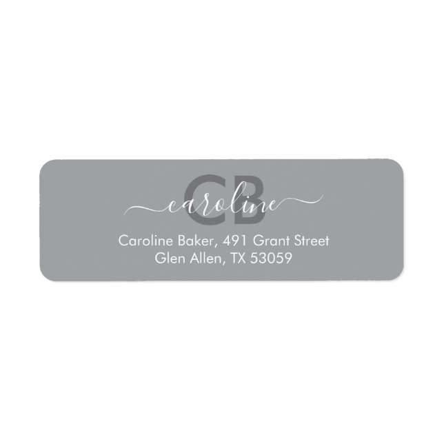 Timeless - Silver Grey Monogram Address Label (Front)