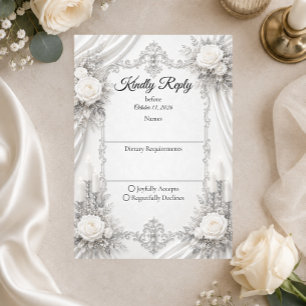 Timeless Silver Ivory Elegance Wedding RSVP Card