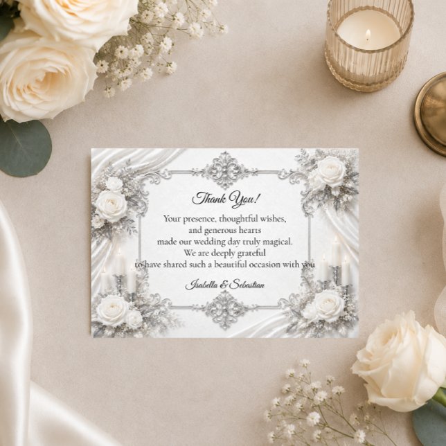 Timeless Silver Ivory Elegance Wedding Thank You Card (Creator Uploaded)