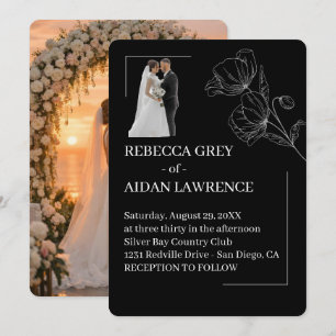 Timeless Simple Black White Wedding Photo 2026 Invitation