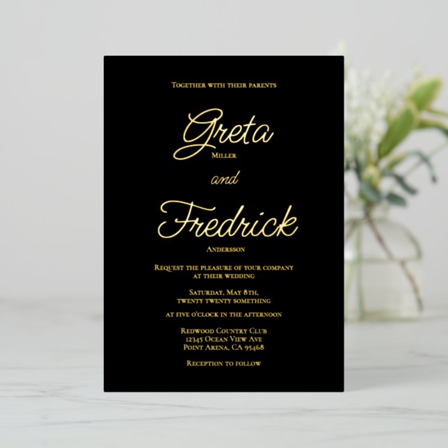 Timeless Simple Elegance Gold Script Black Wedding (Standing Front)