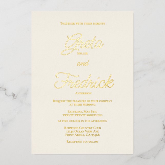 Timeless Simple Elegance Gold Script Cream Wedding (Front)