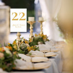 Timeless Simple Elegance Gold Script Wedding Table Number<br><div class="desc">This elegant wedding table number card  is timeless,  its design is simple and minimalist. The design features customizable wedding table number,  newlyweds names and wedding date ,  all in classy gold script typography. Always elegant and sophisticated white background.</div>