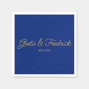 Timeless Simple Elegance Royal Blue Gold Script  Napkin